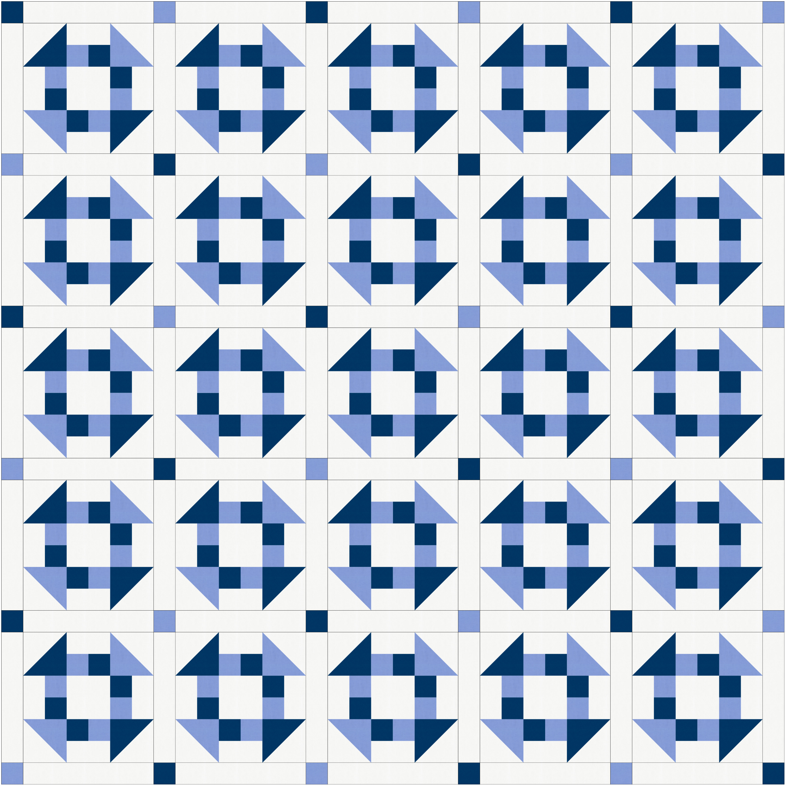 Scrappy Churn Dash quilt with sashing