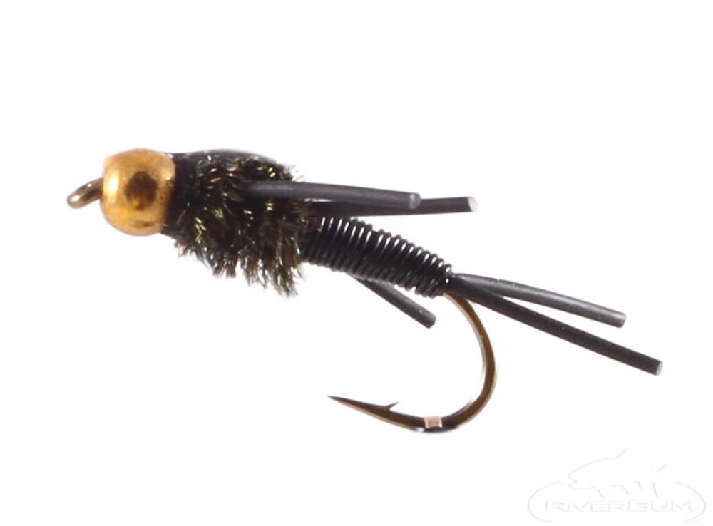 Copper John Nymph, BH, Rubber Legs, Black/Black