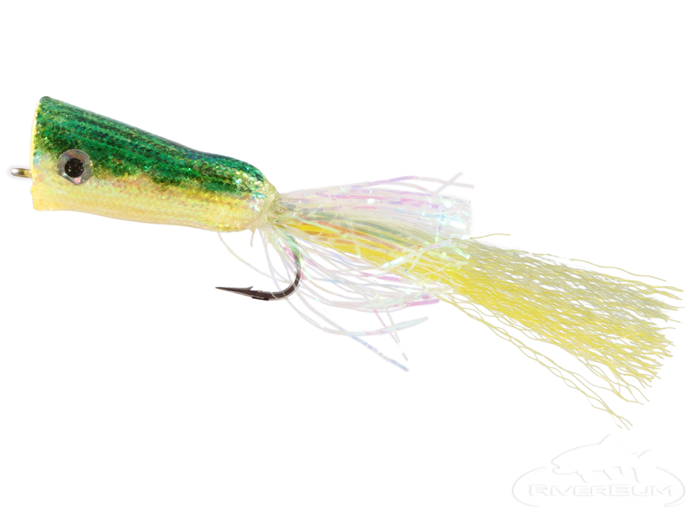 2QTY PEARLY POPPER GREEN Yellow Fly Fishing Flies 