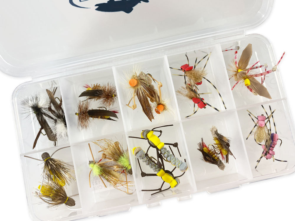 Fly Fishing Assortment, Dry Flies and Box