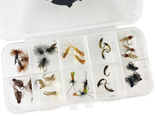 The Fly Fishing Place Gift Set - Waterproof Micro-Slit Foam Shirt Pocket  Fly Box with 15 Premium Trout Flies Assortment - Essential Wet and Dry Fly