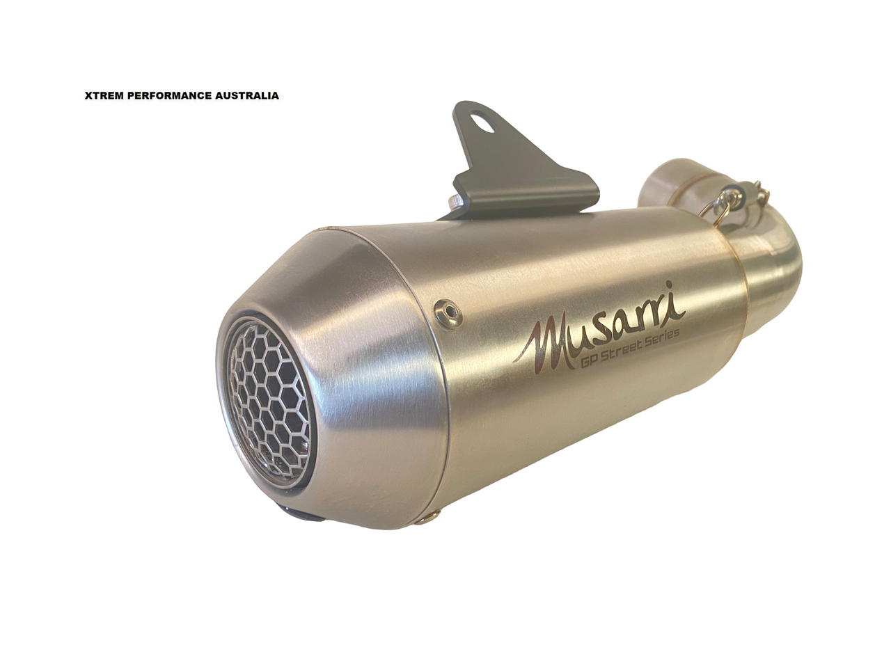 Laser engraved Musarri logo GPx exhaust stainless steel