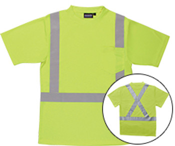 62181 ERB 9006SX Class 2 T-Shirt with X Back Reflective Tape Birdseye Knit Mesh Hi Viz Lime MD Safety Apparel - Aware Wear & Hi Viz Ts