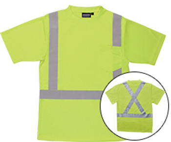 62182 ERB 9006SX Class 2 T-Shirt with X Back Reflective Tape Birdseye Knit Mesh Hi Viz Lime LG Safety Apparel - Aware Wear & Hi Viz Ts