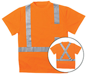 62193 ERB 9006SX Class 2 T-Shirt with X Back Reflective Tape Birdseye Knit Mesh Hi Viz Orange 3X Safety Apparel - Aware Wear & Hi Viz Ts