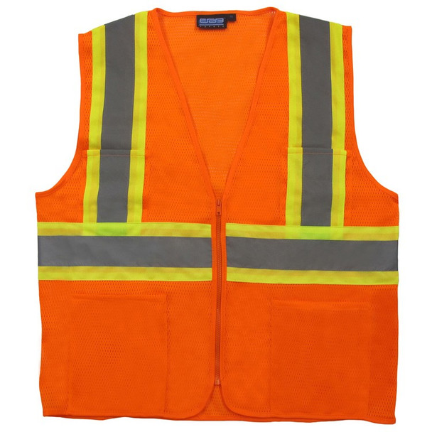 61827 ERB S383P Class 2 Mesh Hi Viz Orange Contrasting Trim 3X Safety Apparel - Aware Wear & Hi Viz Ts