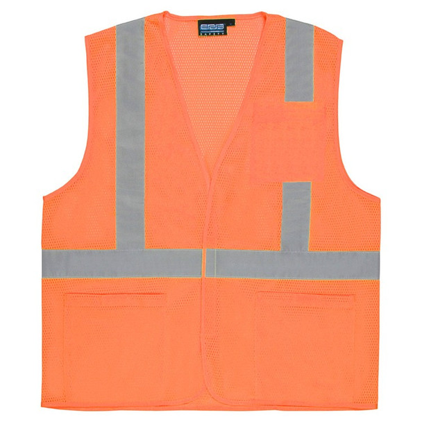 61639 ERB S362P Class 2 Economy Hi Viz Orange with pockets Large Safety Apparel - Aware Wear & Hi Viz Ts