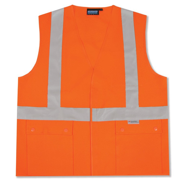 61355 ERB S364 Class 2 Snap Pockets Hi Viz Orange 4X Safety Apparel - Aware Wear & Hi Viz Ts