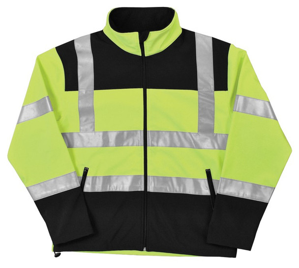 62204 ERB W650 Class 2 Soft Shell Jacket Men's Hi Viz Lime LG Safety Apparel - Aware Wear Cold Weather Wear