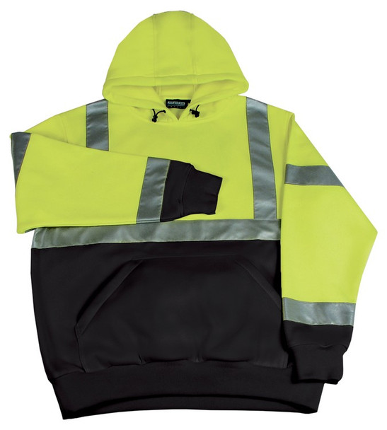 61549 ERB W377 Class 2 Hooded Sweatshirt pullover Hi Viz Lime LG Safety Apparel - Aware Wear Cold Weather Wear