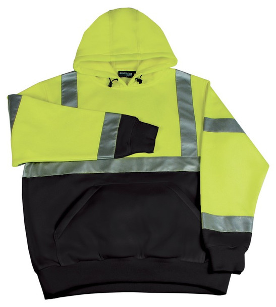 61550 ERB W377 Class 2 Hooded Sweatshirt pullover Hi Viz Lime XL Safety Apparel - Aware Wear Cold Weather Wear