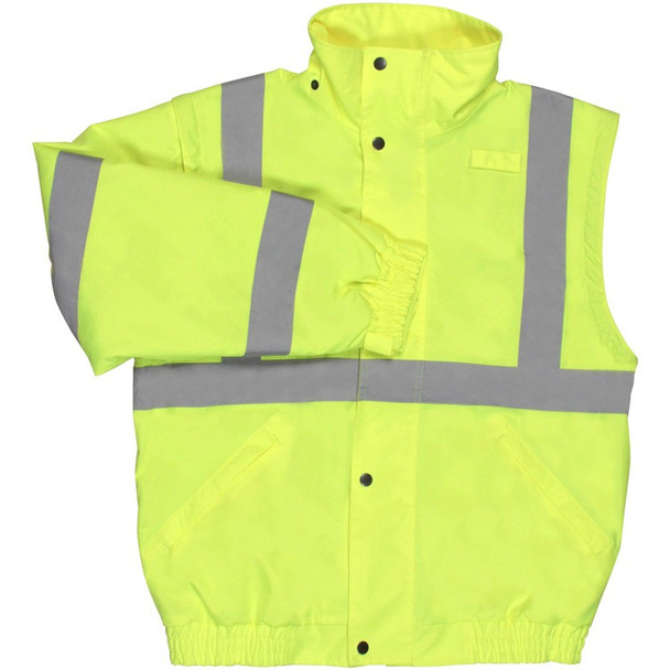 62081 ERB W492 Class 2 Zip-Off Sleeve Bomber Jacket Hi Viz Lime XL Safety Apparel - Aware Wear Cold Weather Wear