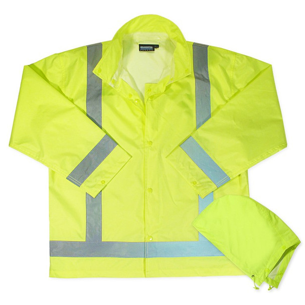 63007 ERB S373D Class 3 Lightweight Oversized Raincoat Hi Viz Lime M L Safety Apparel - Aware Wear & Hi Viz Ts