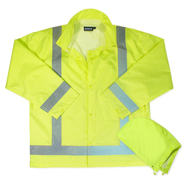 63009 ERB S373D Class 3 Lightweight Oversized Raincoat Hi Viz Lime 3X 4X Safety Apparel - Aware Wear & Hi Viz Ts