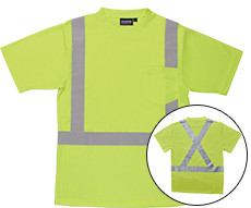 62181 ERB 9006SX Class 2 T-Shirt with X Back Reflective Tape Birdseye Knit Mesh Hi Viz Lime MD Safety Apparel - Aware Wear & Hi Viz Ts