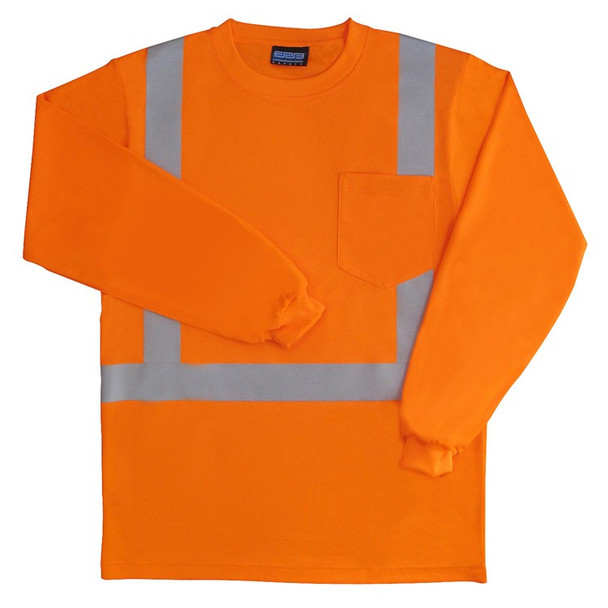 61805 ERB 9602S Long Sleeve T-Shirt Hi Viz Orange 5X Safety Apparel - Aware Wear & Hi Viz Ts