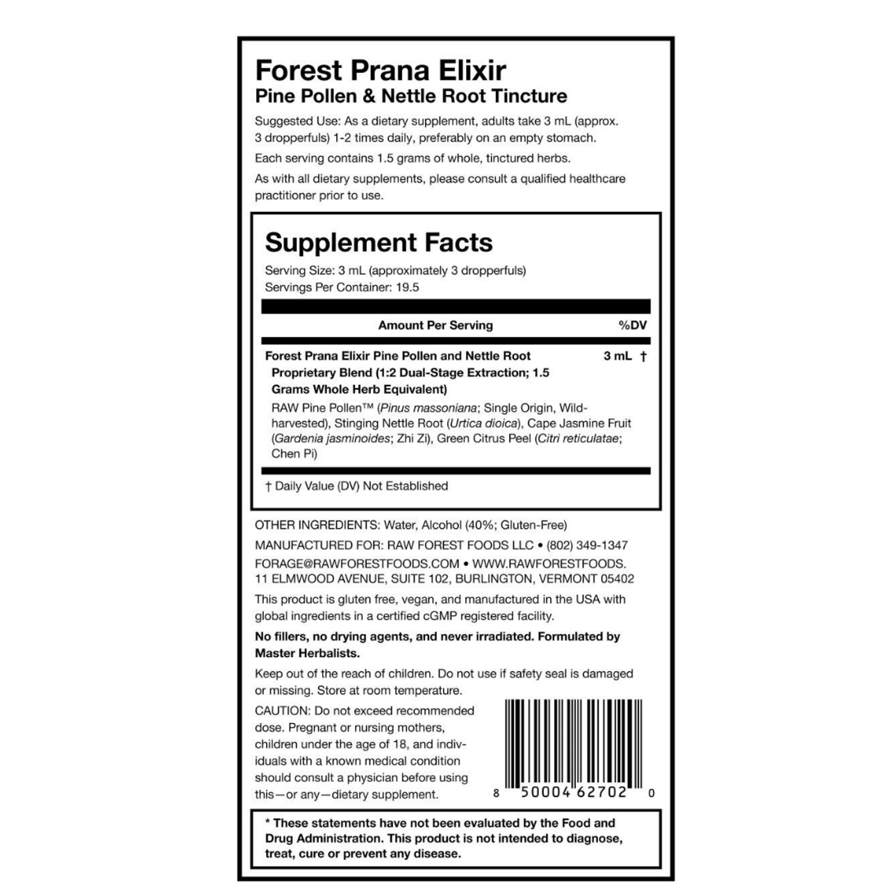  Forest Prana Elixir: Pine Pollen and Nettle Root Capsules —  Synergistic and Adaptogenic Pine Pollen Support — Bioavailable Ultra-Pure  Extracts — Men & Women — No Fillers, Non-GMO — 120 Count 