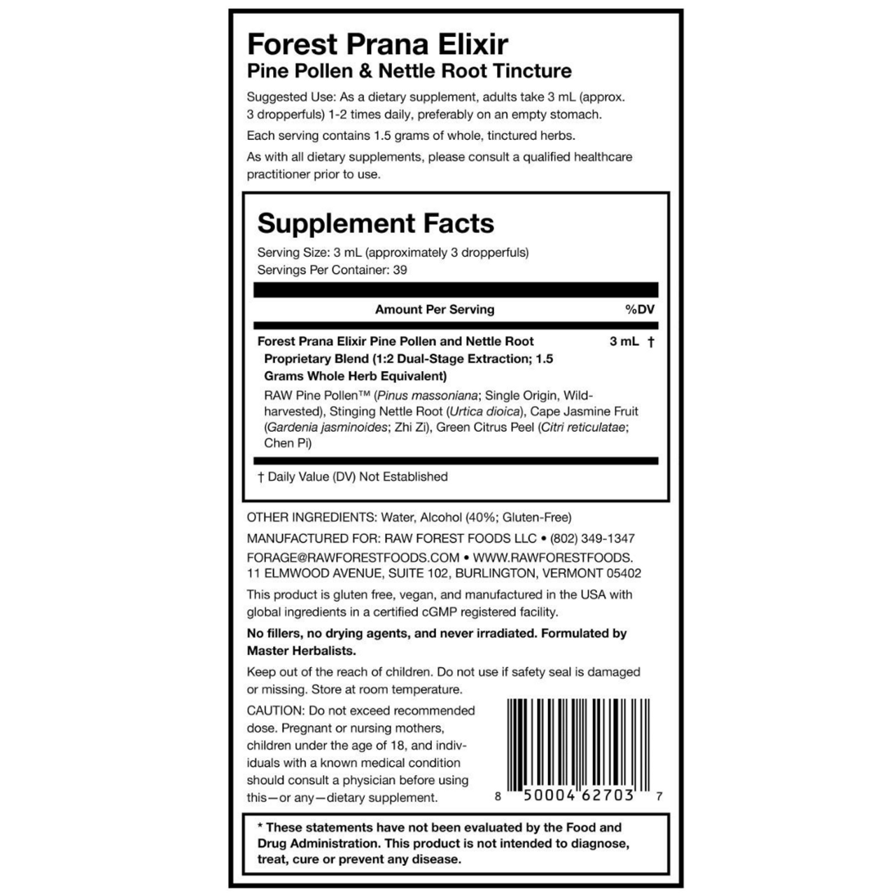 Raw Forest Foods Forest Prana Elixir Pine Pollen & Nettle Root-Elevated --  2 fl oz