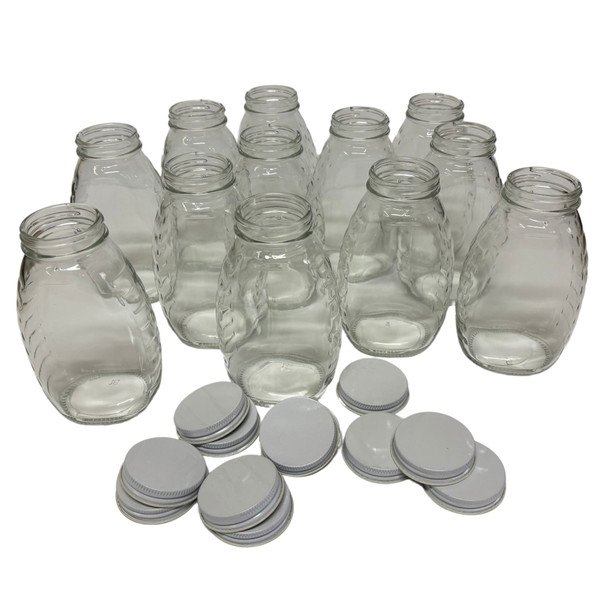 Glass honey jars queenline, 1 lb, with metal lid, case of 12