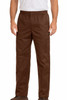 BROWN: Men’s full elastic waist pants with mock fly and 5‑pocket design in BROWN