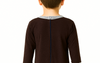 BROWN: Reinforced back zipper and snap closure detail on BENEFIT WEAR® anti-strip one-piece jumpsuit for children
