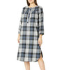 Womens Cozy Flannel Plaid Cotton Nightgown with Front-Button