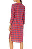 Womens Cozy Flannel Plaid Cotton Nightgown with Front-Button