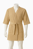 Short belted terry robe for after shower or swim, beige
