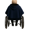 NAVY Fleece: Winter Wheelchair Poncho Cape with Shortened Back for Wheel Safety – Back View