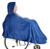 Adaptive hooded winter wheelchair poncho in royal blue with half-zip front closure and lap coverage