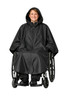 Black waterproof hooded wheelchair rain poncho – front view