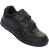 BLACK; Women’s black leather Velcro sneakers – side view