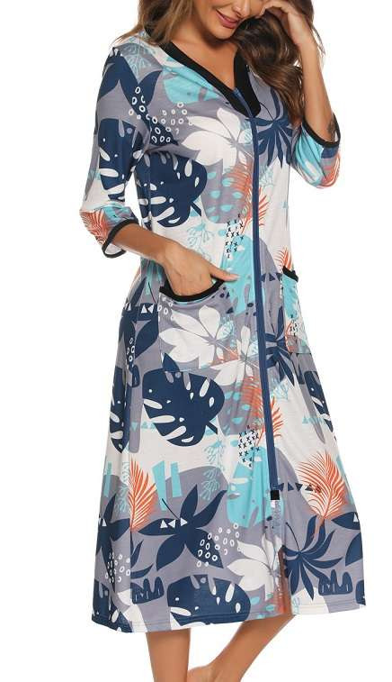 chinese dress ladies Blue and White Floral Cotton Block Print Duster/Maxi Dress L/XL / Other main image 1