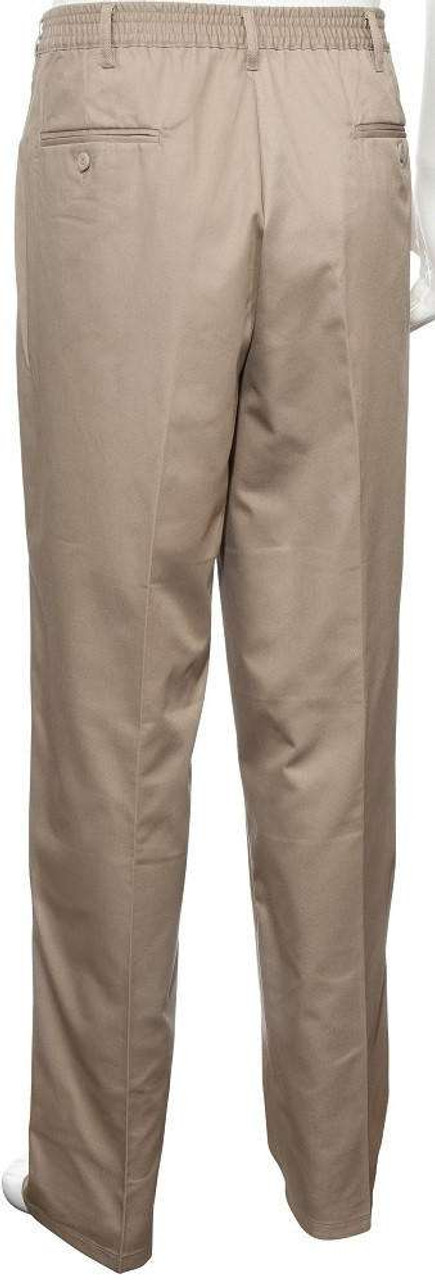 Mens Full Elastic Twill Casual Pants with Center-Snap Closure