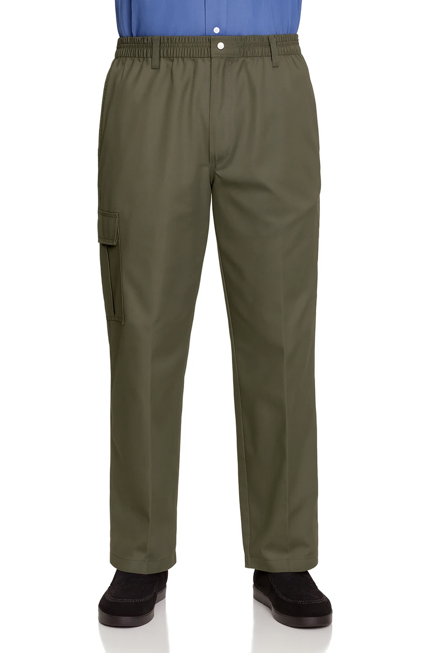 Men's Full‑Elastic Twill Casual Pants with Zipper Fly & Center