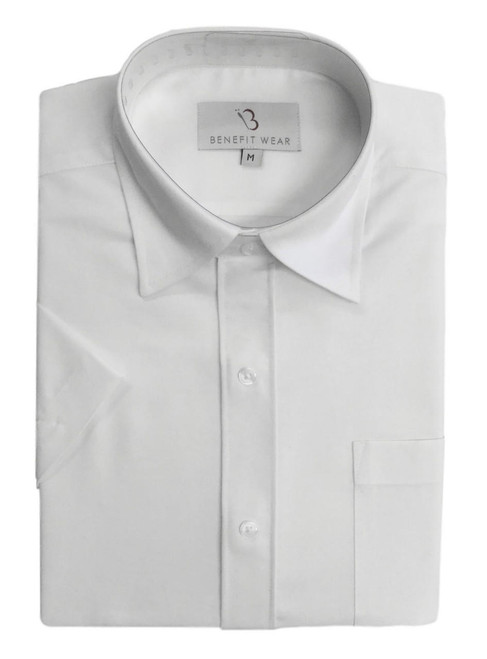 Benefit Wear Mens Front HOOK-and LOOP Closure White Shirt, Short Sleeve
