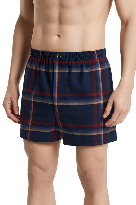 Front view of men’s adaptive boxers showing snap on center front fly