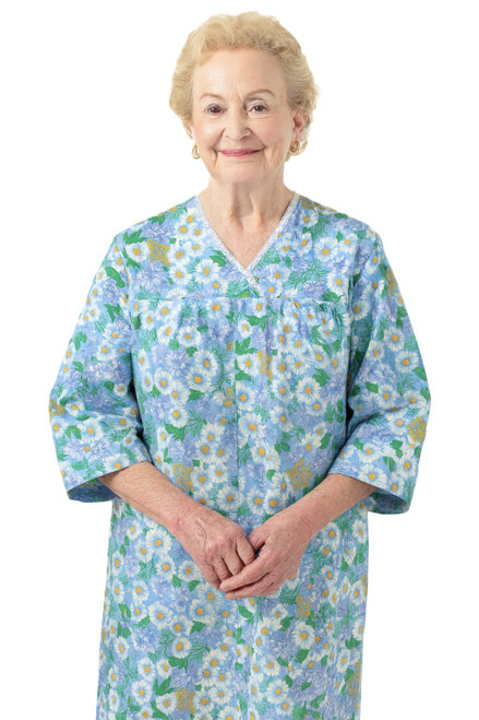 V-Neck Flannel Floral Print Nightgown