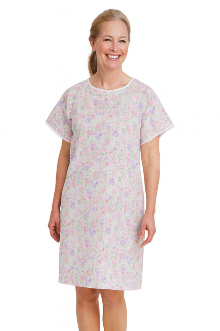 Adaptive Shoulder‑Wrap Hospital‑Style Cotton Nightgown – Front View