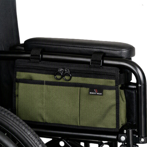 5 Pocket Side-Pack Wheelchair, Walker or Scooter Bag with Key Rings- Olive
