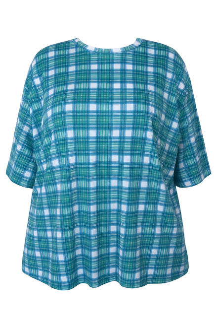 Adaptive printed knit top for easy dressing, green plaid, size 6X”