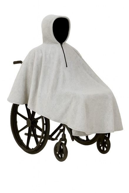 Grey hooded wheelchair poncho with warm Sherpa lining,