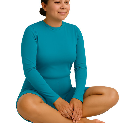 TEAL Front view of long‑sleeve anti‑rip anti‑strip bodysuit
