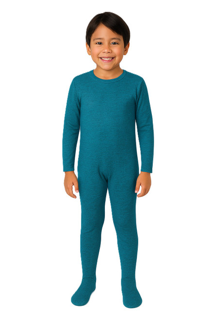 TEAL footed anti‑strip long‑sleeve bodysuit with back zipper