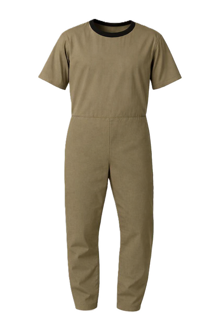 KHAKI: Men’s cotton/poly twill anti‑strip jumpsuit front view