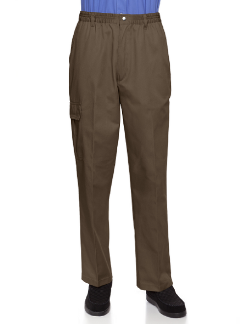 Full-Elastic Twill Casual Pants with Center-Snaps Closure