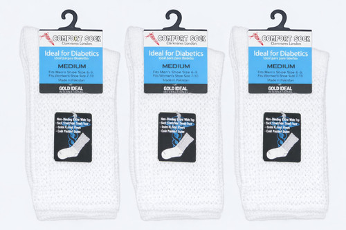 3 Pair GOLD MEDAL WHITE Diabetic Crew Socks-Size M (Shoe Size 5-9)