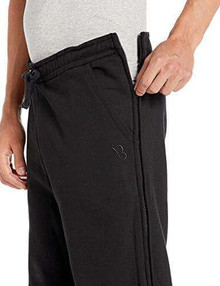 Black-Benefit Wear Full Side-Zipper Fleece Pants w/Pockets-Opens TOP to BOTTOM