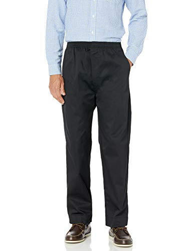 Men's Full Elastic Waist Pull-On Pants with Mock Fly Medium (34-36 ) Black