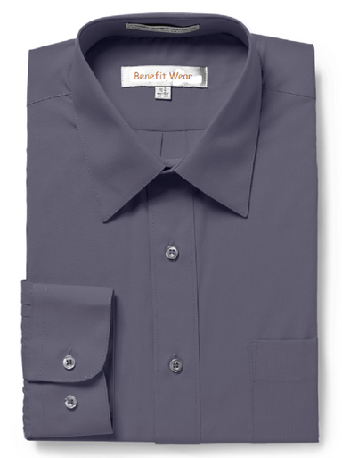 Men's Dress Shirt with HOOK-and LOOP Closure-Long Sleeve Grey Large
